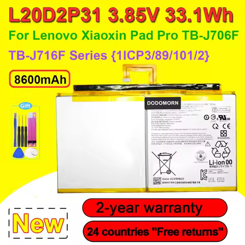 DODOMORN Battery For Xiaoxin Pad Pro TB-J706F J716F Series Tablet Laptop L20D2P31 1ICP3/89/101/2 3.8