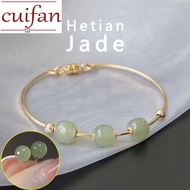 100% original Pawnable 18k Saudi Gold Natural Hetian Jade opal Ins Simple Three Beads Bangle For Wom
