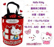 正版授權 三麗鷗 HELLO KITTY 凱蒂貓 圓筒束口便當袋 便當袋 手提袋 束口袋