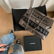 Chanel 香奈兒 巴黎伦敦限定涂鸦扩层机场包 灰色格纹拼接