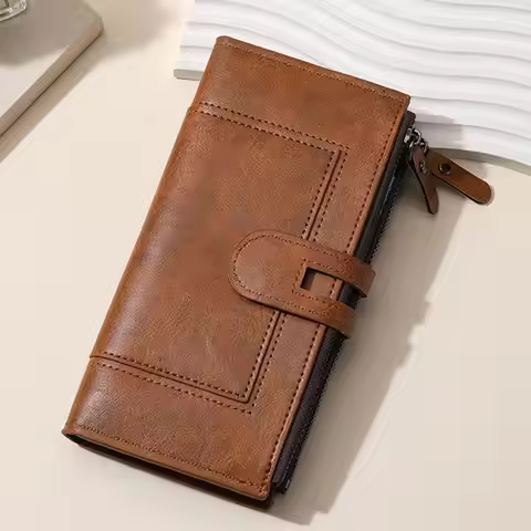 Women's Long PU Leather Wallet Clutch Bag Slim Multi-Card & Coin Design Snap Zip Secure European Sty