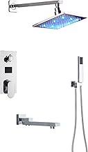 Chrome Shower System, 3 Function Shower Faucet Set with Square Rain Shower Head, High Pressure Shower Combo Set for Bathroom,10inch Yearn for