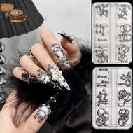 feng 30/60PCS/Box Metal Retro Circle Nails Art Charms 3D Punk Style ck White Nail Parts Nail Decorat