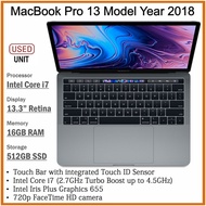 (Refurbished) MBP 13 Intel Core i7 Intel Iris Plus Graphics 655 16GB RAM 512GB SSD Year Model 2018