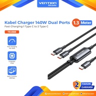 Vention Data Charger Cable Type C to Dual Type C 5A PD Fast Charging 140W 5A Nylon Braided Charger C