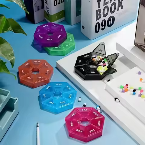 1/2/3/4Pcs A Week 7 Corners Pill Box Round 7 Boxes For One Week Small Pill Box Mini 7 Days Portable 