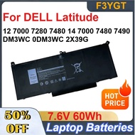F3YGT 7.6V 60Wh Rechargeable Li-ion Laptop Batteries for DELL Latitude 12 7000 7280 7480 14 7000 748