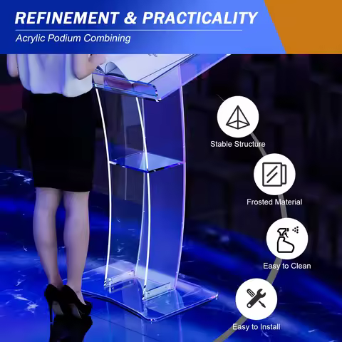 Acrylic Clear Podium Plexiglass Pulpit School Conference Church Curve Lectern