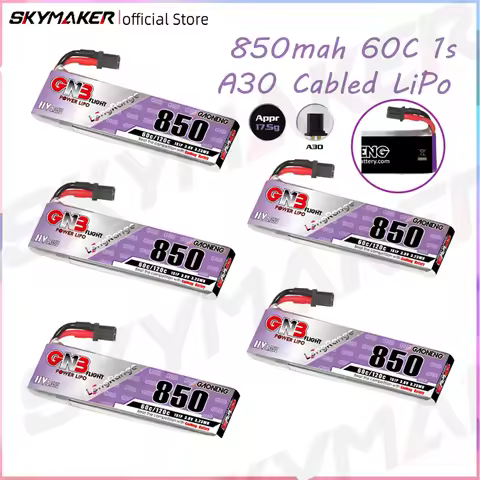GAONENG GNB LiHV 1S 3.8V 850mAh 60C A30 Cabled LiPo Battery Long Range
