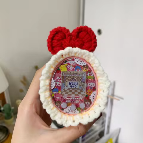 Crochet Yarn Tamagotchi Nostalgic Pet Cover Case Meets/4u/4u +/Ps Bow Ribbon Gentle Protective Cover