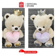 MINISO Holding-Heart Crowned Little Bear Plush Valentine day gift (Pink Heart/Purple Heart) 18in.
