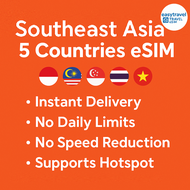 Southeast Asia eSIM 5 Countries | 5G High Speed Data | Supports Hotspot | 5GB/10GB/20GB/30GB | Emai