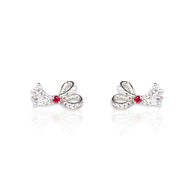 ต่างหูพลอยทับทิม รุ่น De Soie Ribbon Ruby with White Zircon Earrings