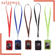 [ Holder with Zip PU Leather Card Holder Wallet with Neck Lanyard Blue