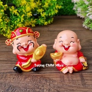 Duo set of statues of the God of Wealth - Earth Earth Earth holding a 4cm gold bar