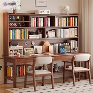實木雙人書桌桌子書架壹體家用兒童辦公桌學習桌客廳簡約電腦桌