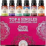 Guru Nanda (Set of 6) Therapeutic Grade Essential Oils - 100% Pure &amp; Natural Aromatherapy Single Notes for Oil Diffusers &amp; Topical Use - Lavender, Peppermint, Eucalyptus, Orange, Lemongrass, Cedarwood