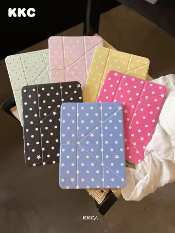 3Y Pen slot with red blue dots INS style Tri-fold Case For Samsung Galaxy Tab A8/A9/A11+FE LITE PLUS