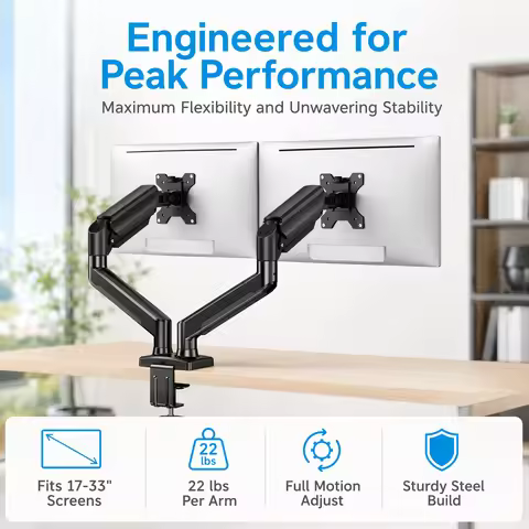 Dual Monitor Stand up to 33 Inches Screen, Load-Bearing Max 22 lbs Each Arm, Adjustable Dual Monitor