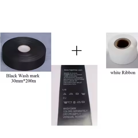 Label for Washing Printing Clothes Label And Ribbon Black and White