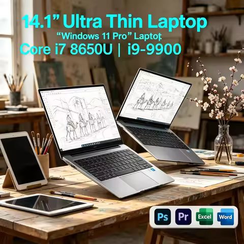 Fashion Ultra Thin 14.1 Inch Laptop 2026 Latest Model Win11 System Fast Speed Office Study Entertain