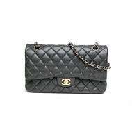 CHANEL CF口蓋包中號深灰荔枝牛皮25開金扣肩背包