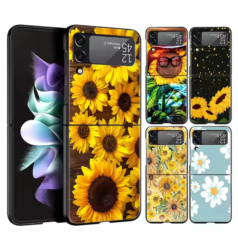 Summer Daisy Sunflower Floral Flower Hard PC Phone Case For Samsung Galaxy Z Flip 4 5 6 Transparent 
