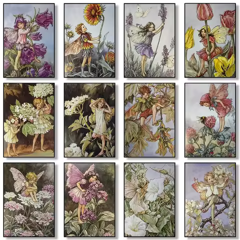 Flower Fairy Cicely Mary Barker Vintage Canvas Prints Nursery Wall Art Decor for Childrens Room Home