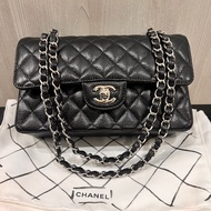 Chanel 香奈兒 coco23公分黑銀荔枝口蓋包23cm