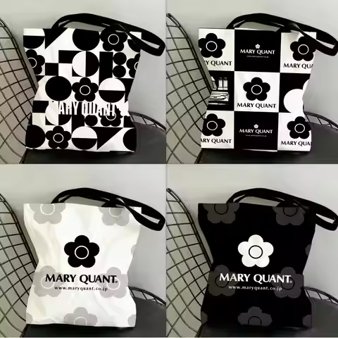Fashion M-Mary Quant Storage Bags Canvas Double-Sided Print Fashion Shoulder Tote Shopping Bag Gift 