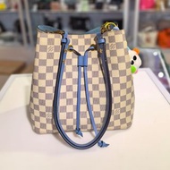 限時三日🔥98%NEW二手LV水桶袋, N40153, 白色/藍色肩帶棋盤格, DAMIER AZUR NEO NOE, #兩年免費保養 #香榭站正品