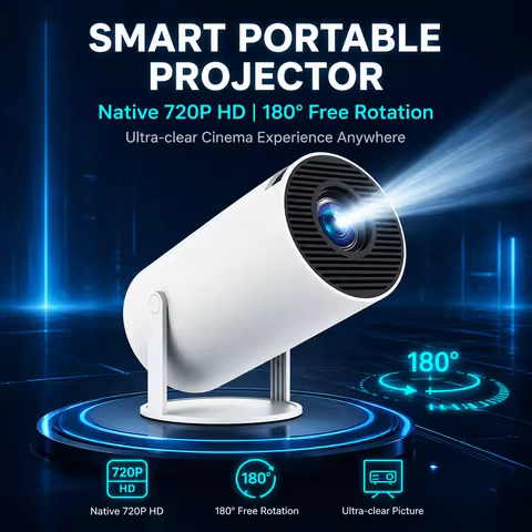 HY300 Projector Android 11 Native 720P Support 4K, 290 ANSI WiFi6 BT5.0 Portable Outdoor Home Cinema
