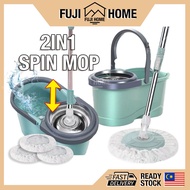 READY STOCKSpin Mop With Spinner Stainless Steel Bucket Auto Spin Mop Magic Spin 360 Tornado Mop Han
