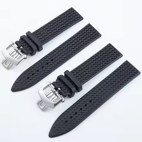 23mm Black Soft Silicone Rubber Watch Strap with Steel Buckle for Chopin Chopard Series Classic Raci