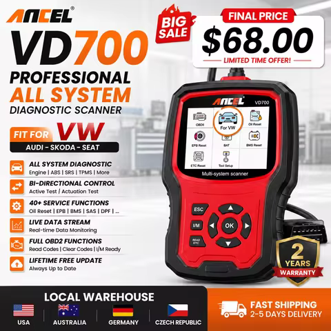 Professional OBD2 Scanner for VW for Audi for Seat for Skoda Oil EPB SAS TPMS Reset ANCEL VD700 Full