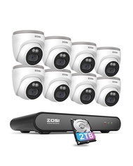 ZOSI C220 8CH 4MP QHD 2.5K PoE Home Security Camera System, 8CH 5MP 3K NVR with 2TB HDD for 24/7 Rec