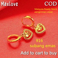 Maxlove Jewelry Anting Emas 916 Original Malaysia Subang Emas Perempuan Viral Murah Subang Emas Korea Anting Anting Perempuan Indian Jewellery Set Gold 916 Original Malaysia Earrings Women Korean Style Fashion Love Earrings Set for Girls