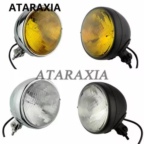 7" Bottom Mount Headlight Motorcycle Universal Custom H4 10MM Spotlight For Suzuki Harley Honda Yama