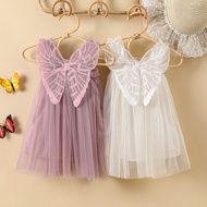 Baby Dresses For 1-5 Yrs Suspender Kids Mesh Summer Dress With 3D Angel Wings Little Girls Birthday Cute Princess Strap Dress