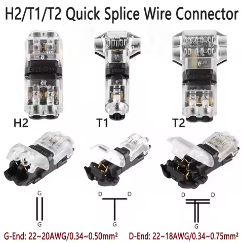 1/3/5PCS H2/T1/T2 H/T-Splice Quick Wire Connectors With No Stripping No Soldering For LED Strip Car 