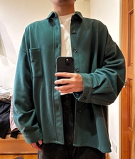 (二手) HARE / 寬版 磨毛 長袖襯衫 襯衫式外套 M號 墨綠色