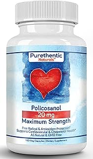 Purethentic Naturals Policosanol for Cholesterol Health Support, 20 MG, 100 Vcaps