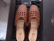 歐美品牌Yosi Samra 真皮棕色編織鞋 8號 懶人鞋 平底鞋