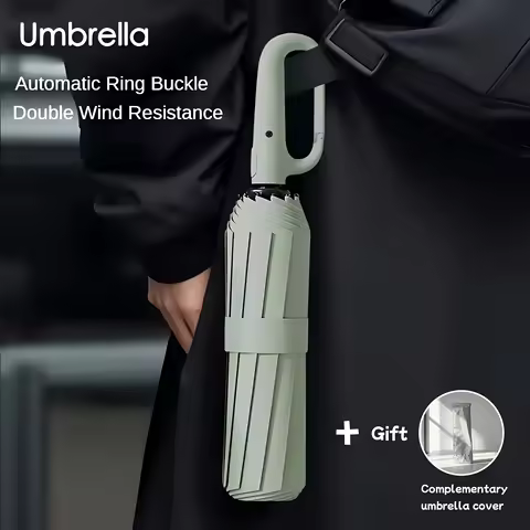 Carabiner Clip, Portable, Hands-free, Automatic Folding Umbrella. Features Reinforced Thickened Wind