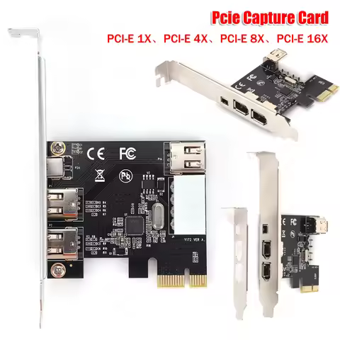 PCI-E 1X to 16X 1394 DV Video Capture Card with 6 Pin to 4 Pin Firewire Adapter 3 Ports Free Driver 