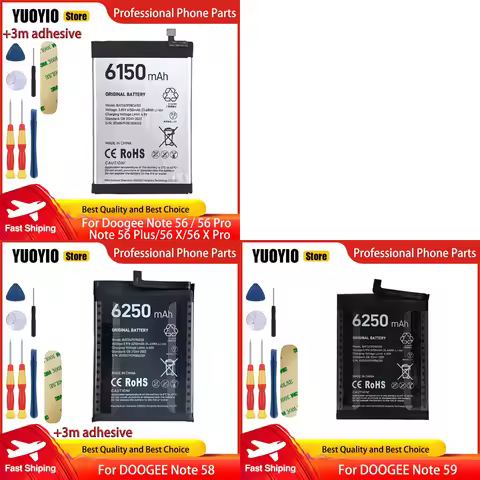 Original For DOOGEE Note 56 Pro Note 56 Plus Note 56 X Pro Note 58 Note 59 Battery High Capacity Par