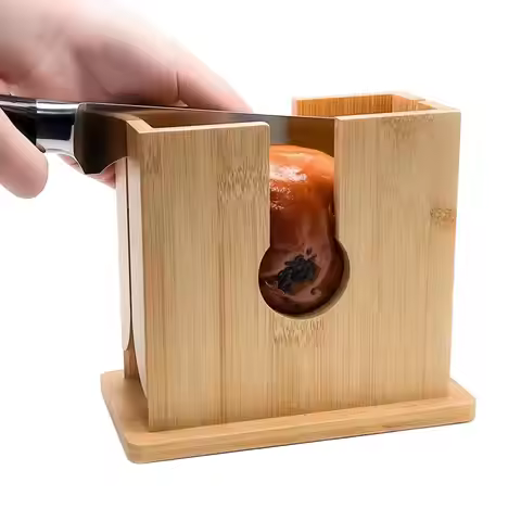Bagel Slicer Holder Wood Anti-Slip Effortless Cutting Groove Bread Cutter Kitchen Gadget Bagel slice