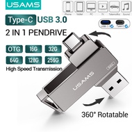 USAMS USB3.0 Pendrive 256GB Flash Drives OTG 3 IN 1 Pen Drive Type c High Speed Flashdisk USB Key 16
