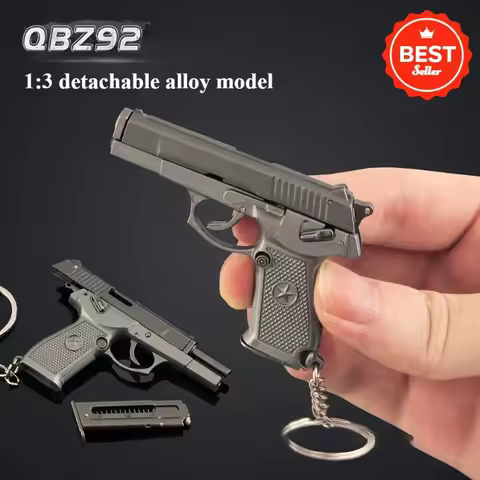 1:3 Detachable QBZ92 Pistol Model Alloy Key Chain Decompression Toys Gun Ornaments Desk Decoration C
