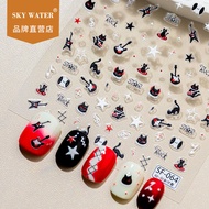 Sky Rock 'n' Roll Kitten6D 3D Embossed Nail Art Stickers Dark Gothic Guitar Music Cat Funny Cartoon 